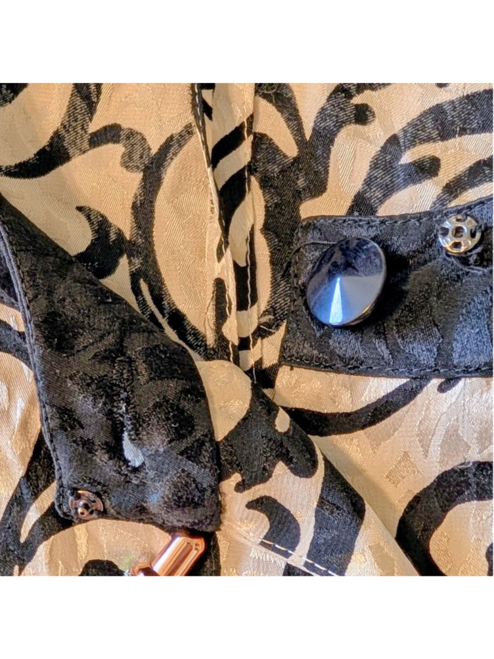Vintage Silk Baroque Print Jacket Peplum Black Cream Lillie Rubin 90s Blazer - Picture 10 of 11